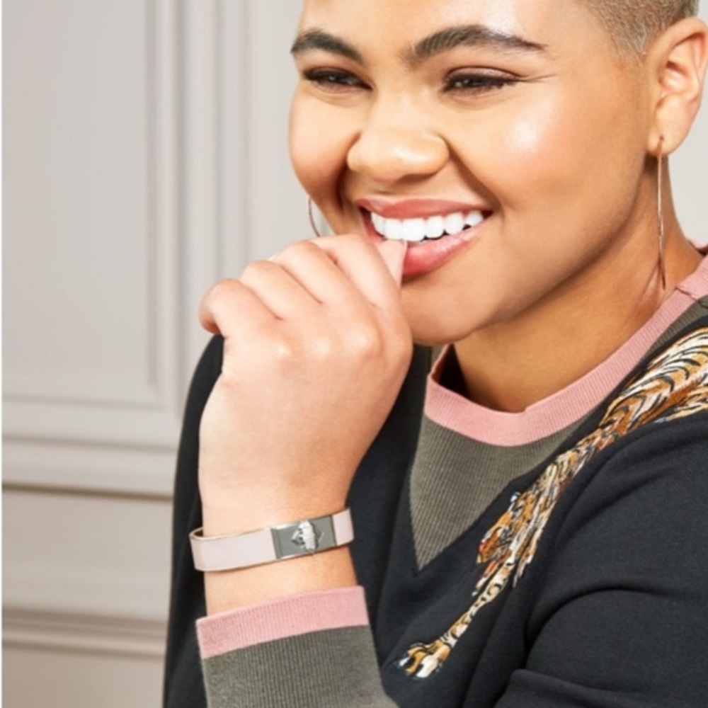 Stella & Dot | Blush Pink Rebel Stud Closure Hinged Bangle Bracelet - Picture 6 of 7